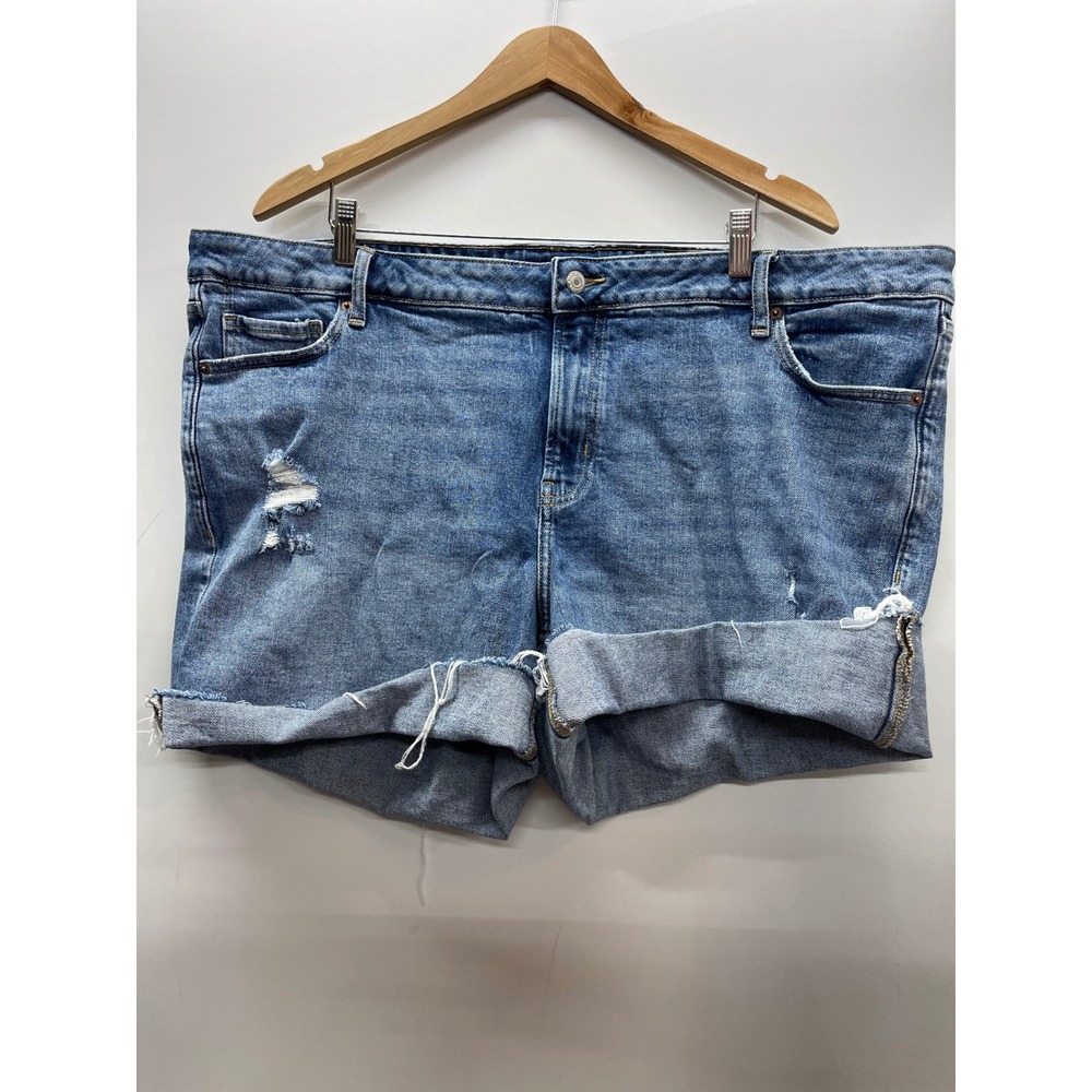 Old Navy OG Loose Mid Rise Distressed Denim Shorts Blue Womens 22 Distressed